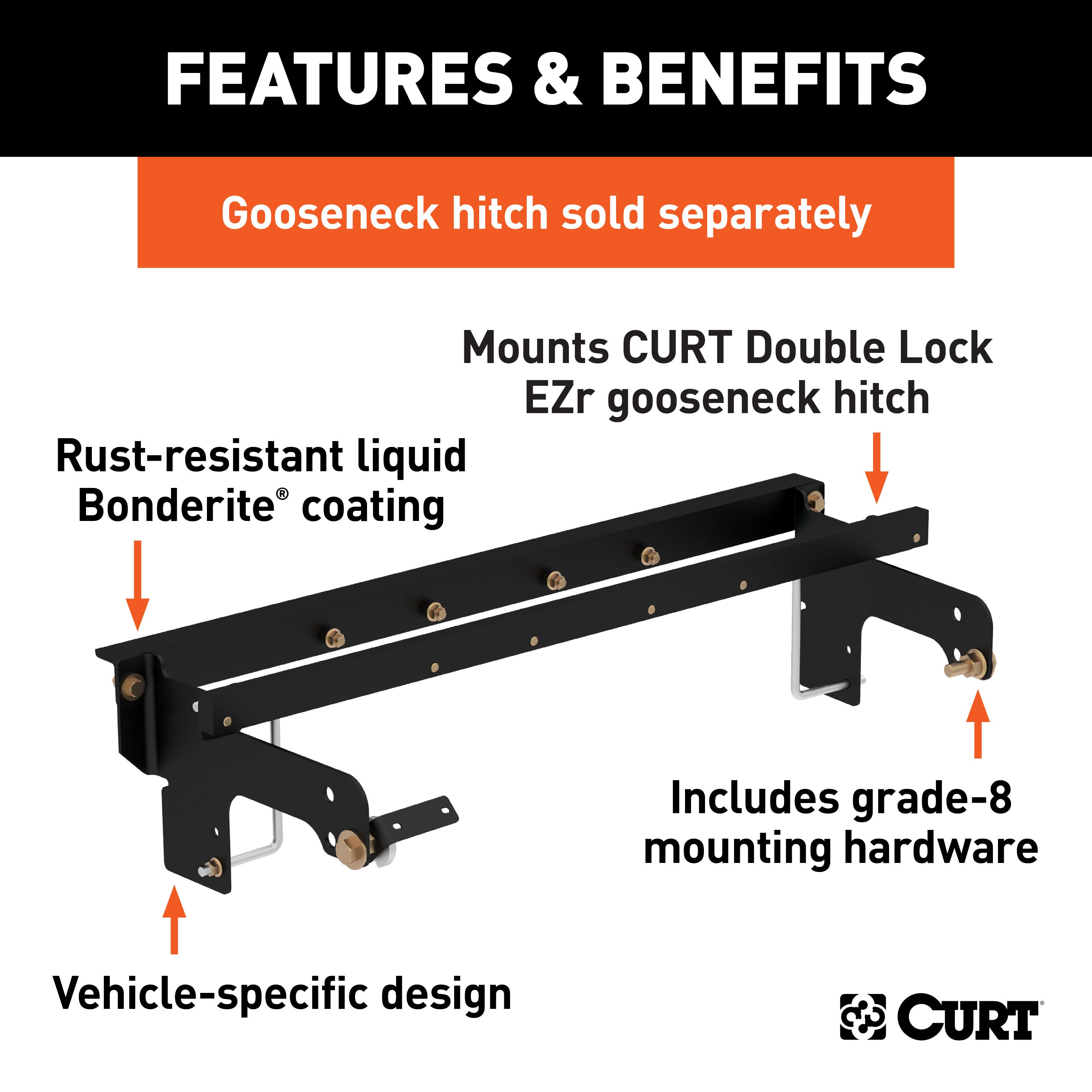 CURT Double Lock EZr Gooseneck Installation Brackets, Fits Select Chevrolet Silverado, GMC Sierra 2500, 3500 HD Model 60648