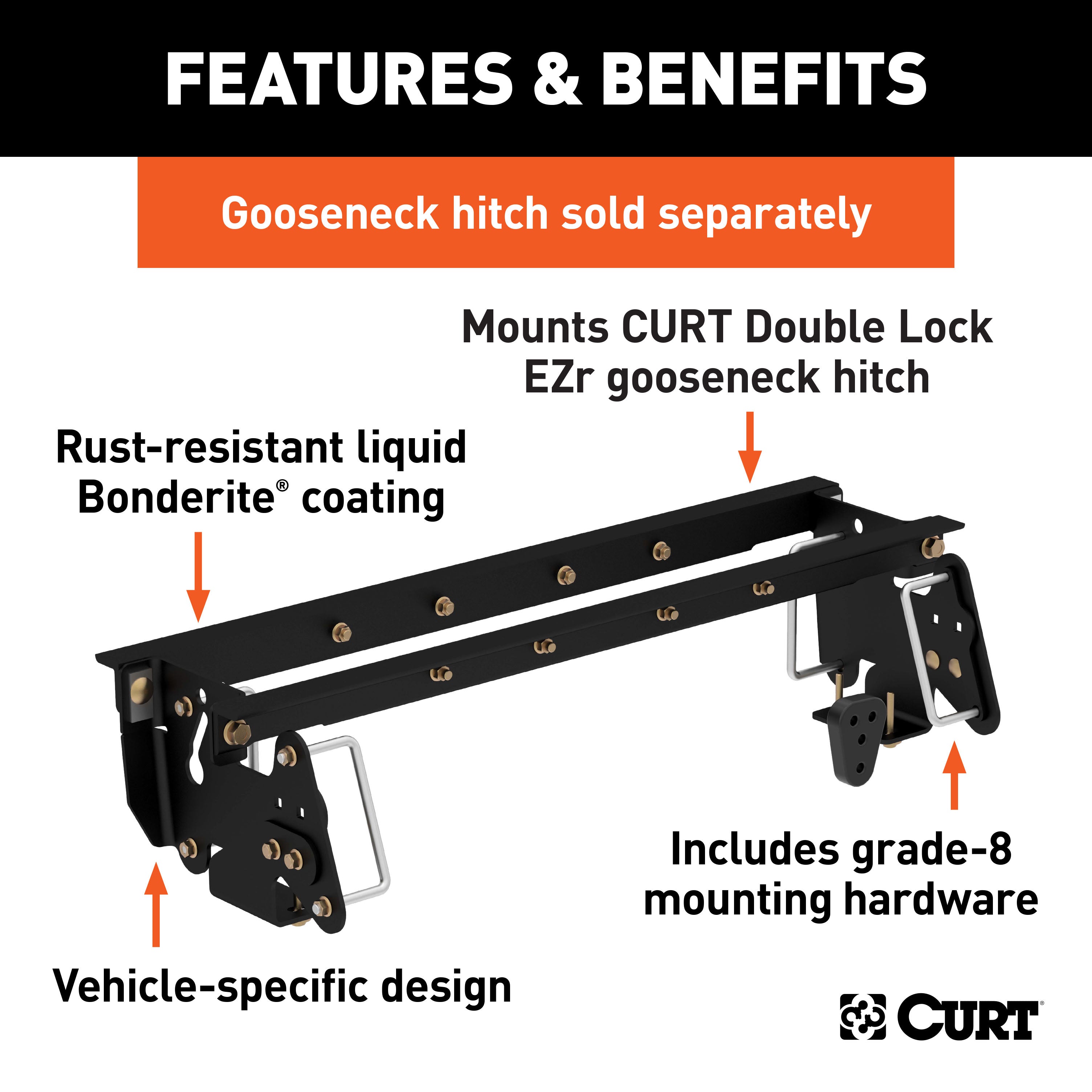 CURT Double Lock EZr Gooseneck Installation Brackets, Fits Select Dodge, Ram 2500, 3500 Model 60660