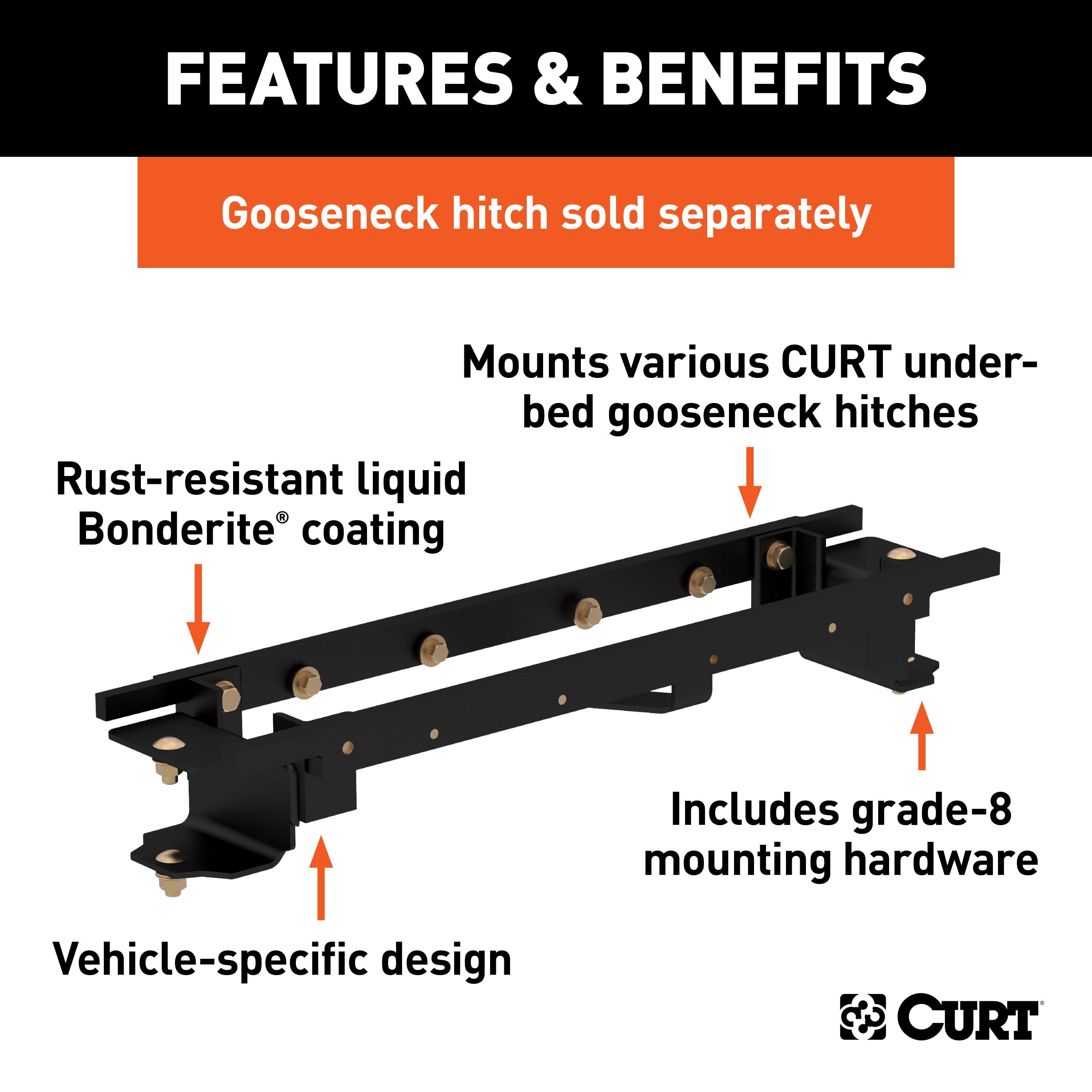 CURT Double Lock Gooseneck Installation Brackets, Fits Select Toyota Tundra, 6.5-Foot Bed Model 60667