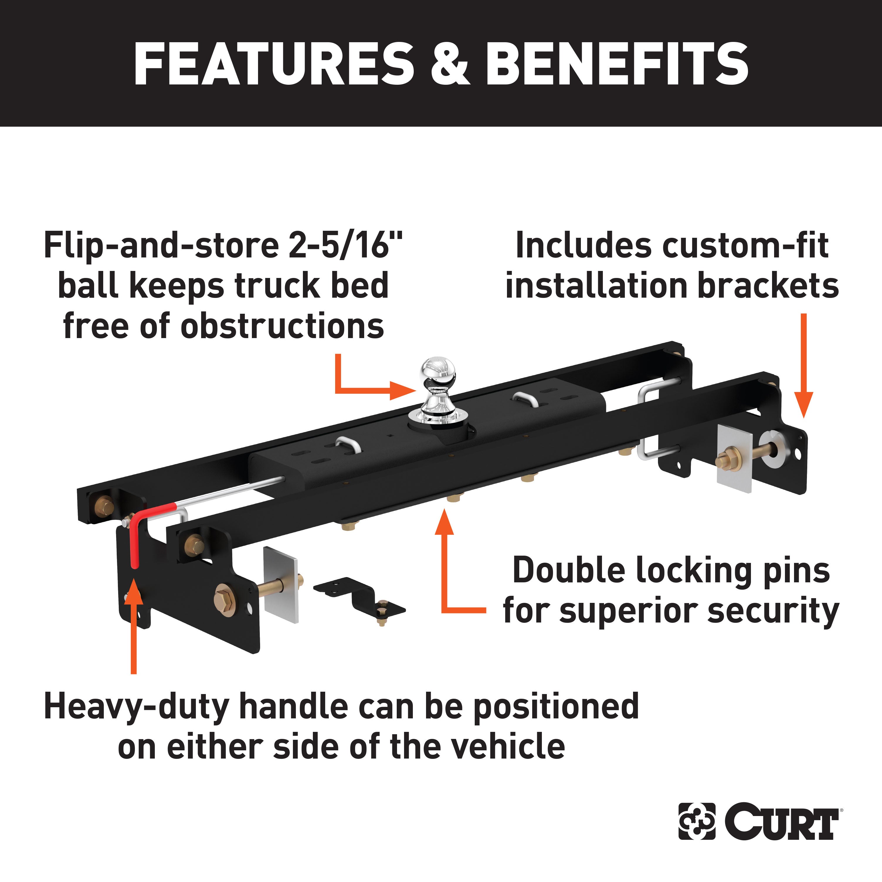 CURT Double Lock Gooseneck Hitch, 2-5/16-Inch Flip-Over Ball 30K, Fits Select Chevrolet Silverado, GMC Sierra 1500, LD, Limited Model 60711