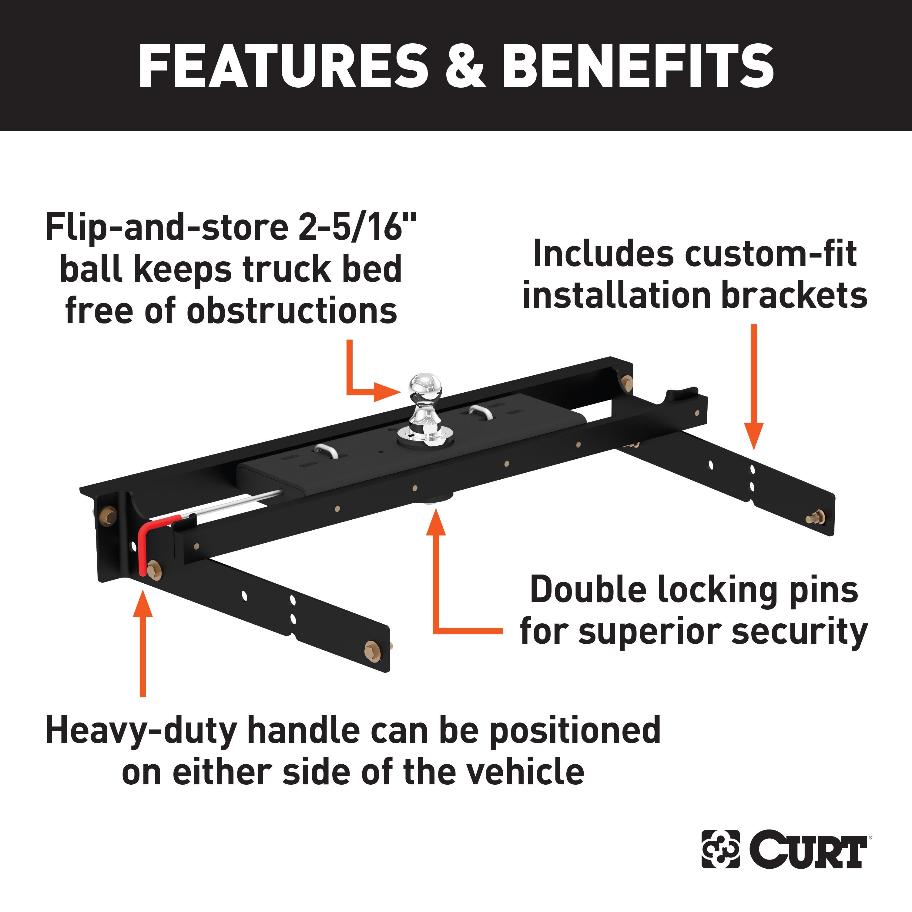 CURT Double Lock Gooseneck Hitch, 2-5/16-Inch Flip-Over Ball 30K, Fits Select Chevrolet, GMC C / K Model 60713