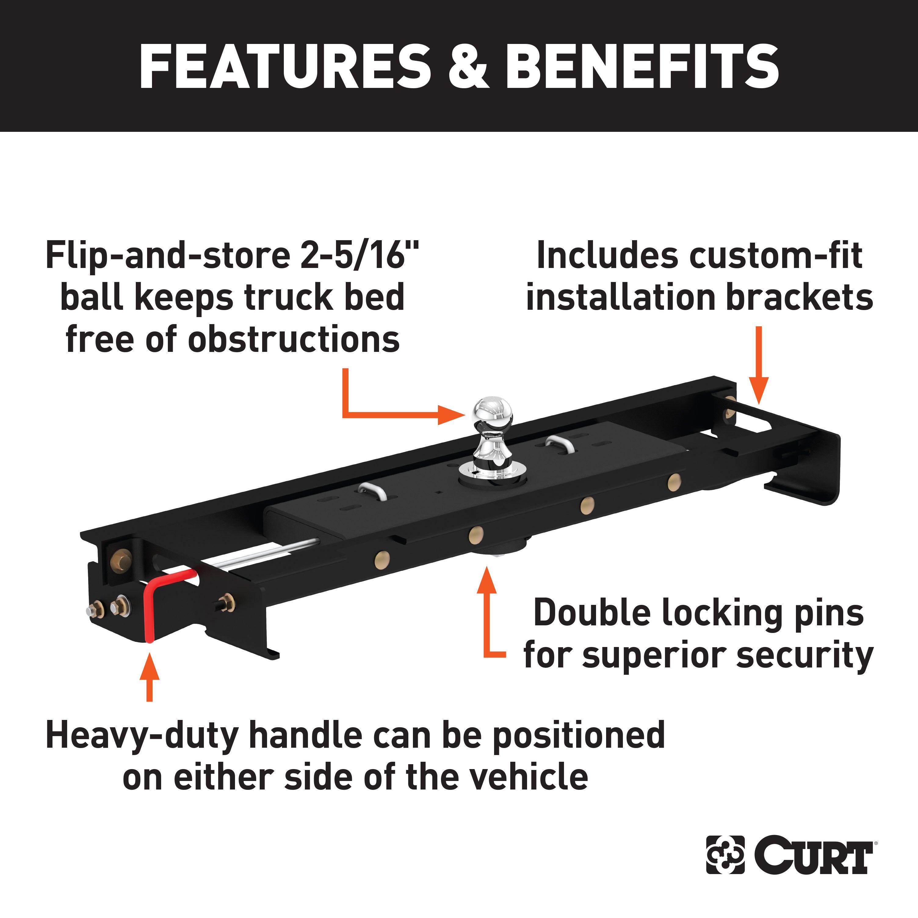 CURT Double Lock Gooseneck Hitch, 2-5/16-Inch Flip-Over Ball 30K, Fits Select Ford F-150 Model 60721