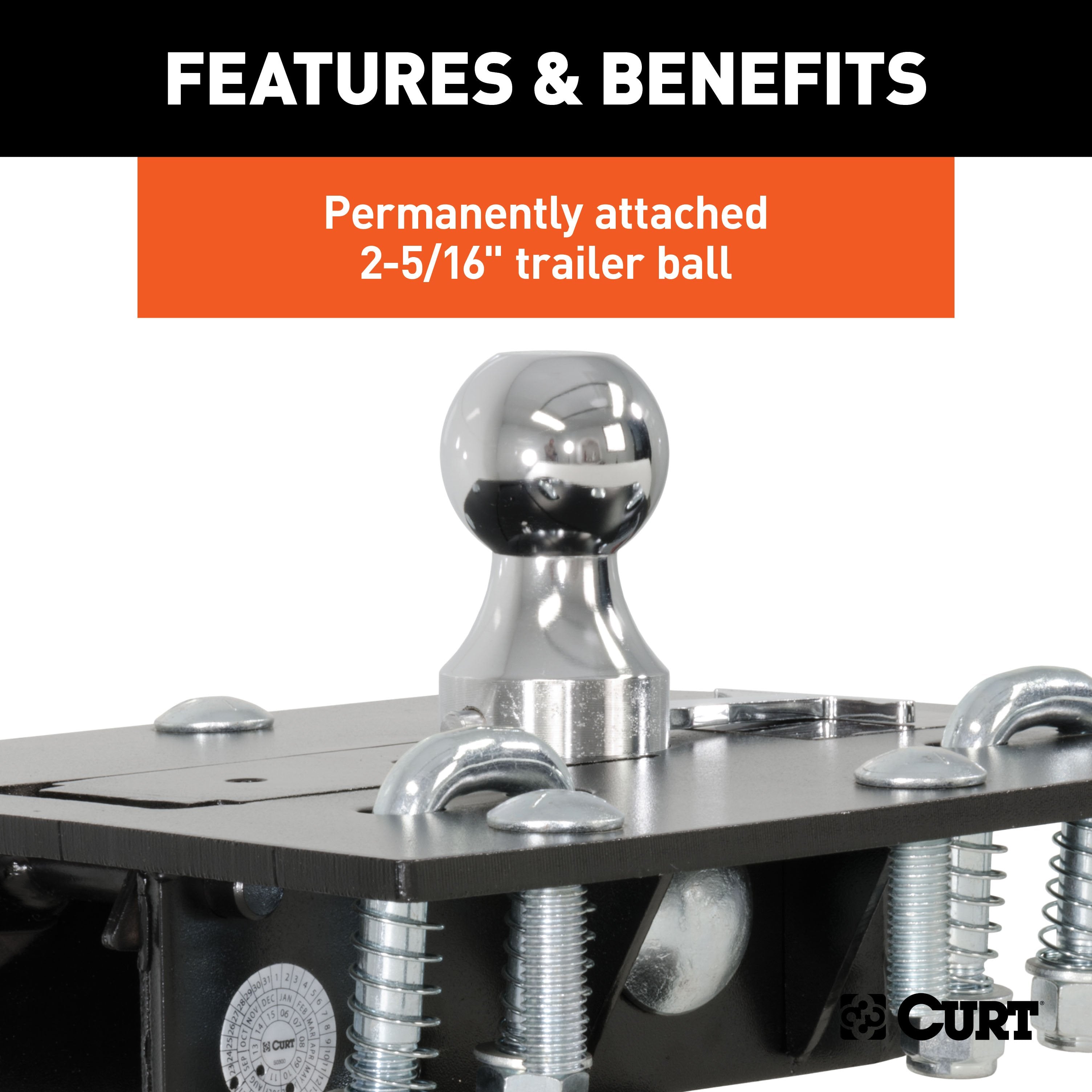 CURT Over-Bed Folding Ball Gooseneck Hitch, 30,000 lbs, 2-5/16-Inch Ball Model 61052