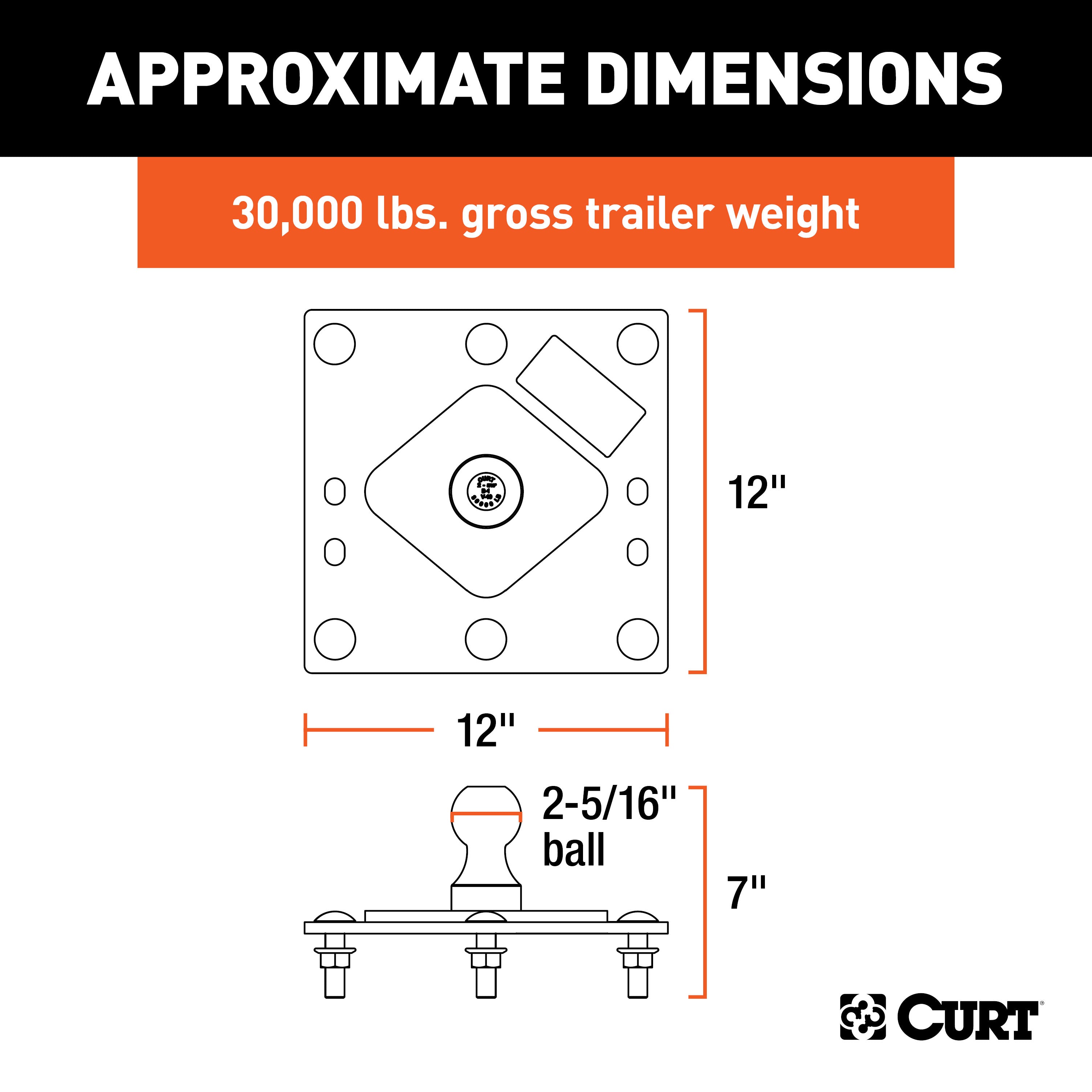 CURT Over-Bed Fixed Ball Gooseneck Hitch, 30,000 lbs, 2-5/16-Inch Ball Model 61100