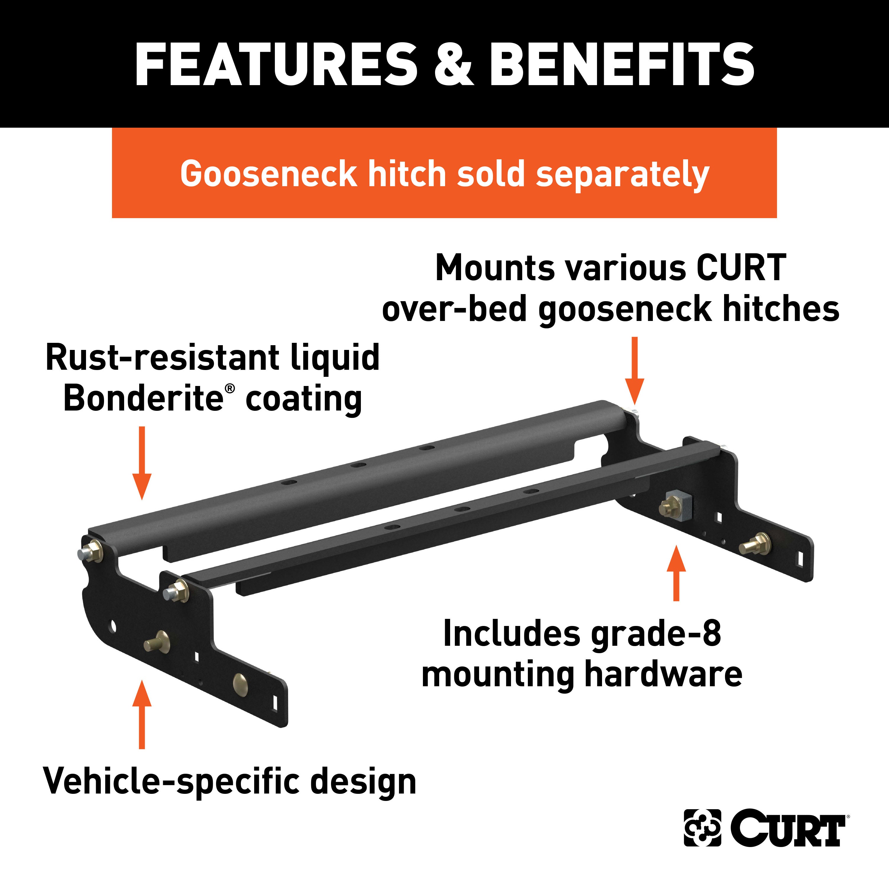 CURT Over-Bed Gooseneck Installation Brackets, Fits Select Ford F-250, F-350, F-450 Super Duty Model 61332