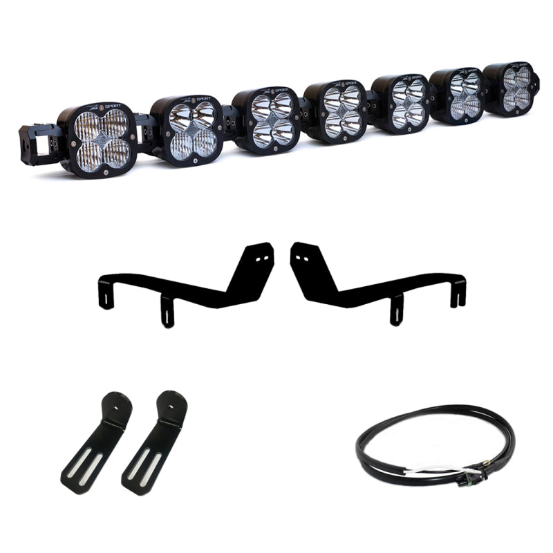 Baja Designs 17-19 Ford SuperDuty 7 XL Linkable Light Kit with mounting brackets and wiring harness for enhanced offroad visibility.