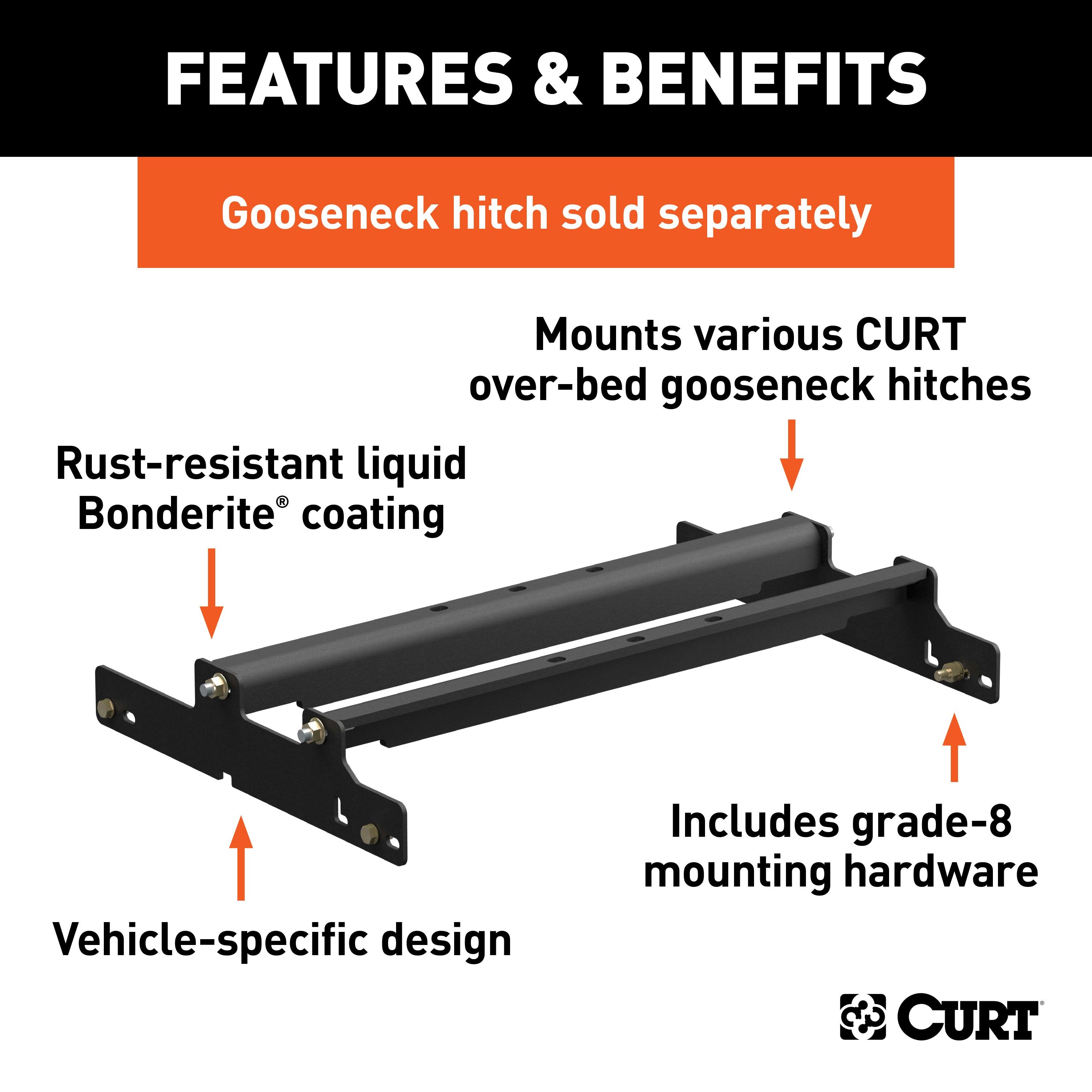 CURT Over-Bed Gooseneck Installation Brackets, Fits Select Dodge Ram 1500, 2500, 3500 Model 61509