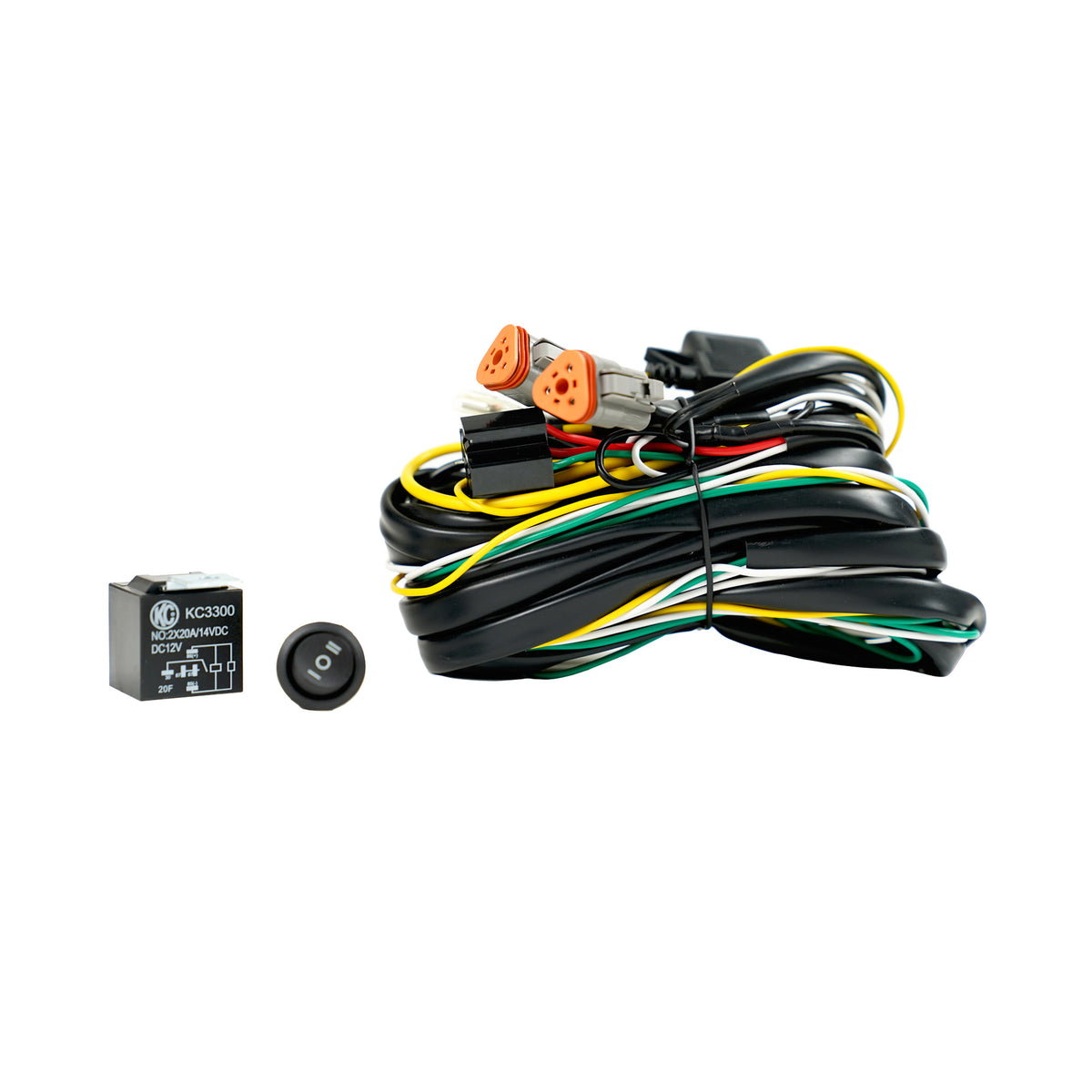 KC Wire Harness Flex Era 3-Pin DT 40A Relay And Rocker Switch KC HiLiTES