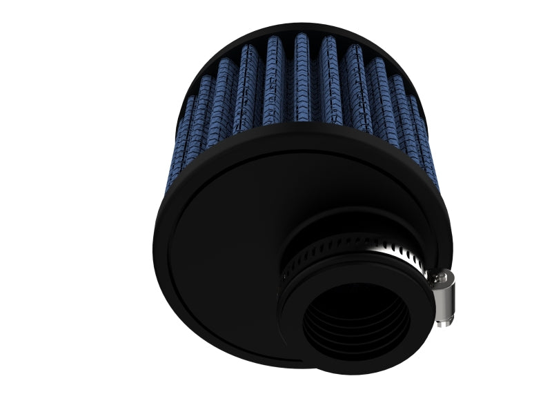 afe Magnum FLOW crankcase vent filter featuring a cylindrical design with a blue filter element and a black base.