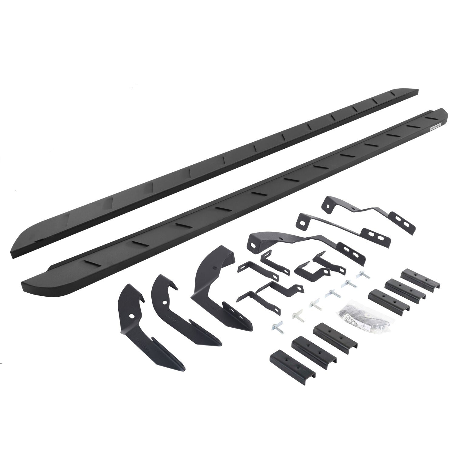 RB10 Slim Line Running Boards 80 Inch With Mounting Brackets Curved Textured Black 2015-2019 Silverado/Sierra 2500 HD Go Rhino