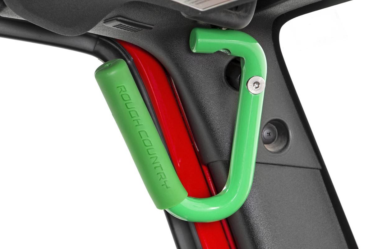 Jeep Solid Steel Grab Handle Set 07-18 Wrangler JK Green Rough Country