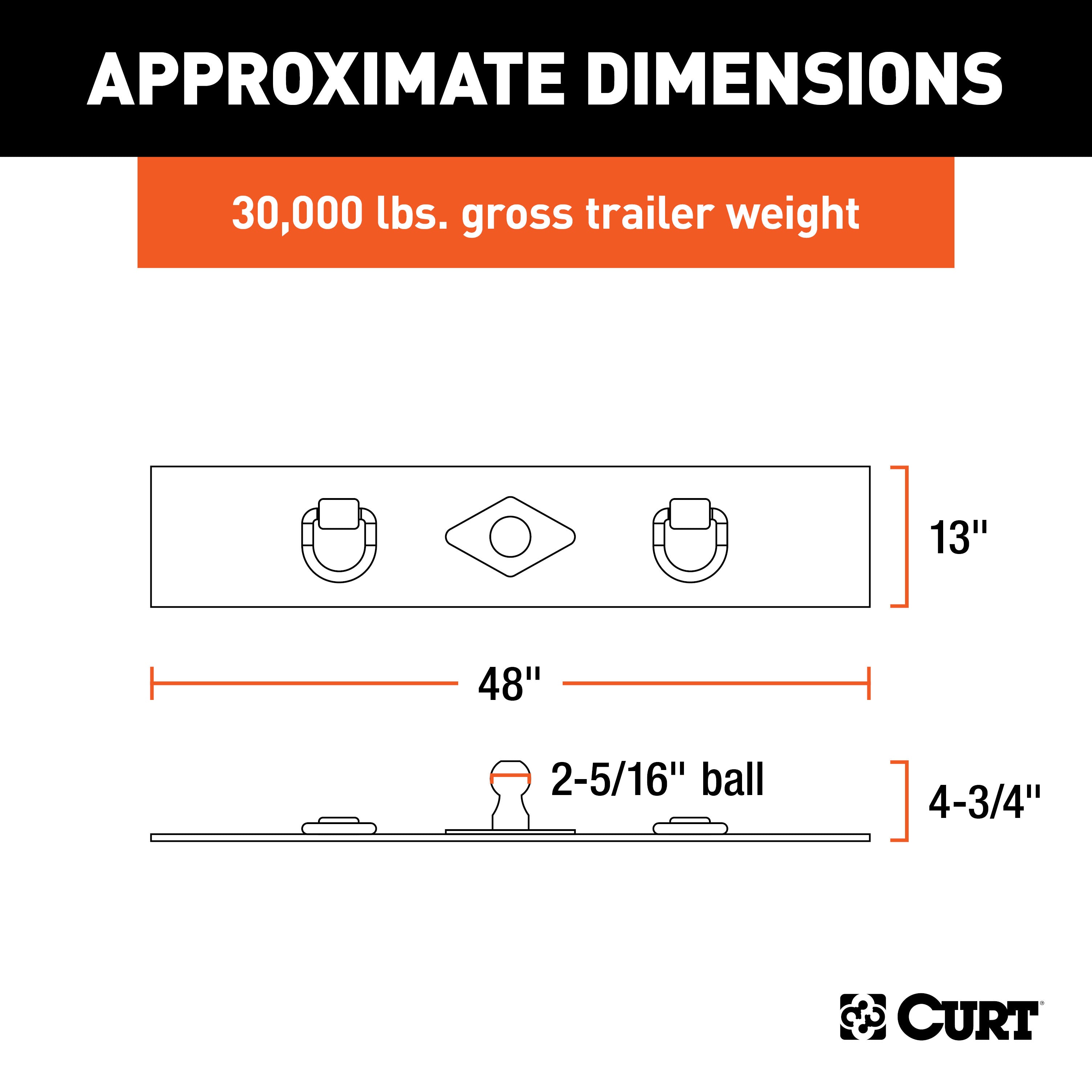 CURT Over-Bed Flat Plate Gooseneck Hitch, 30,000 lbs, 2-5/16-Inch Ball Model 65500