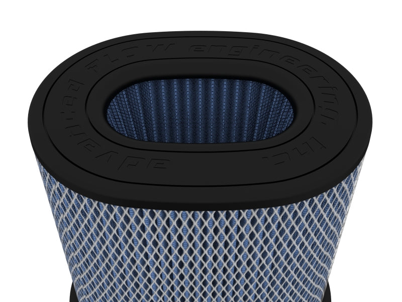 afe Momentum Intake replacement air filter featuring a blue mesh design with a black rubber top, designed for optimal airflow.