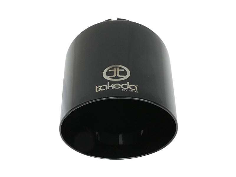 Black afe Takeda universal exhaust tip with a 2-1/2 inch inlet, 4-1/2 inch outlet, and 7 inch length. Durable and stylish design.