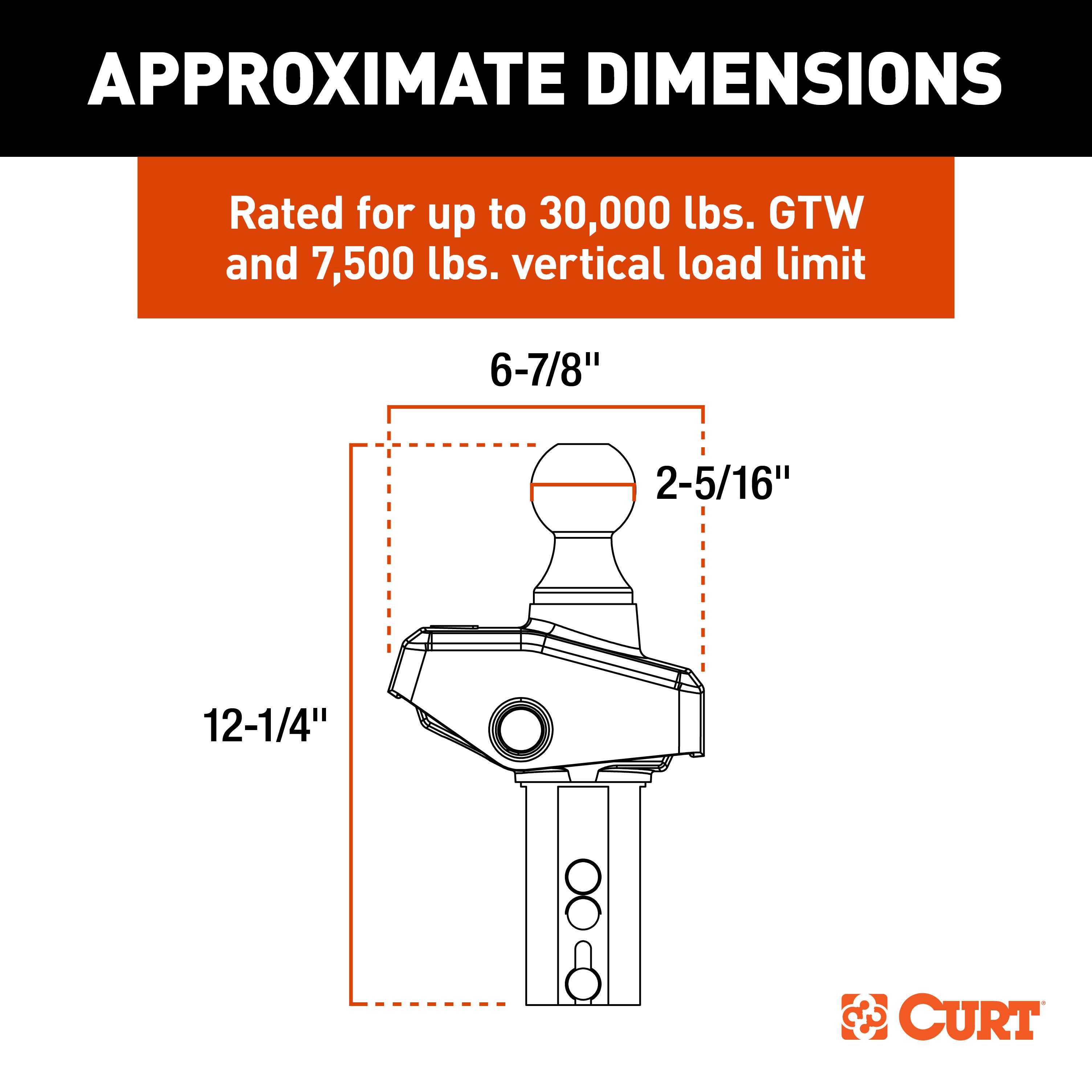 CURT RockerBall 2-5/16-Inch Cushion Hitch Gooseneck Ball, 30,000 lbs Model 60654