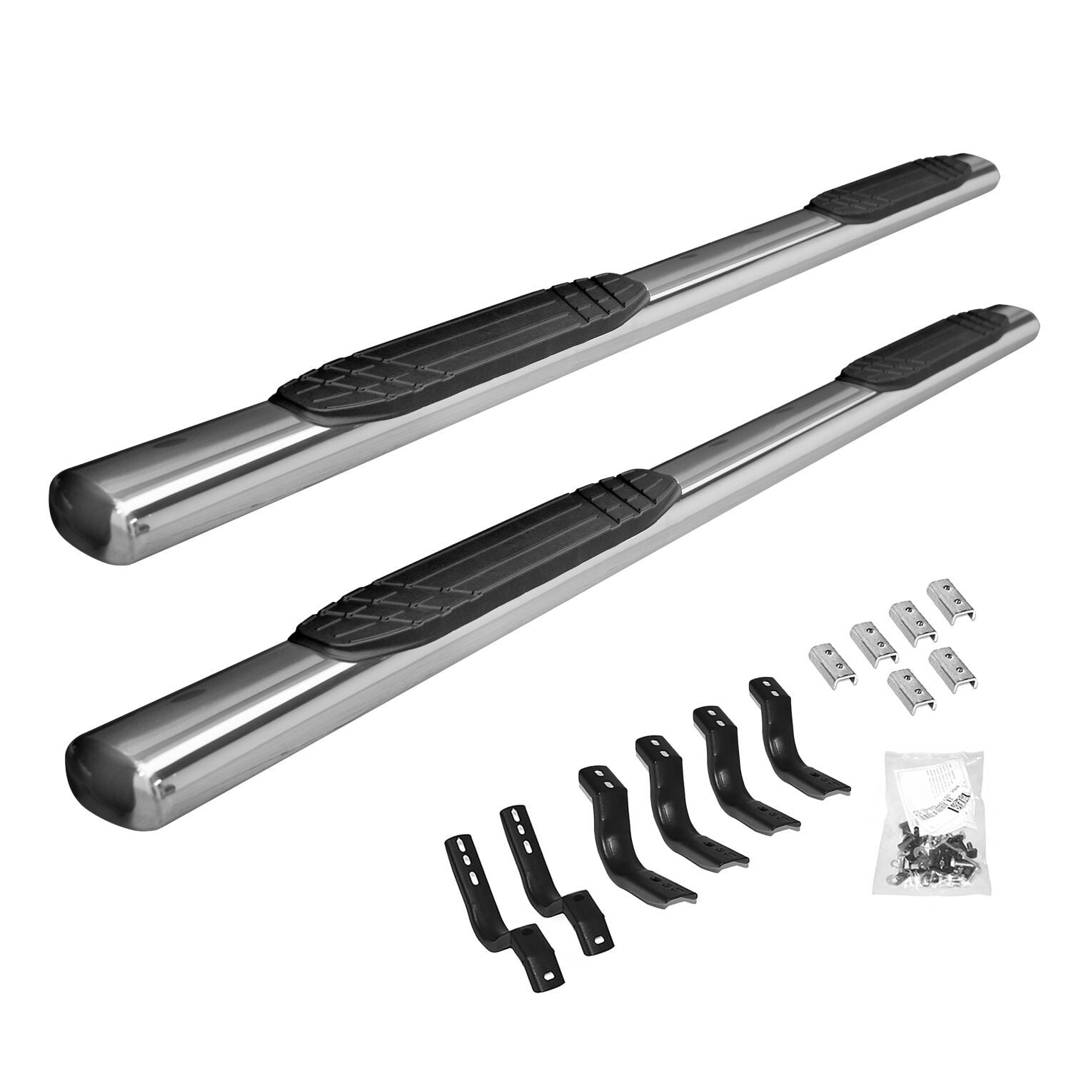 4 Inch OE Xtreme SideSteps With Mounting Bracket Kit Polished Stainless Steel 2007-2021 Toyota Tundra Extended Cab Go Rhino