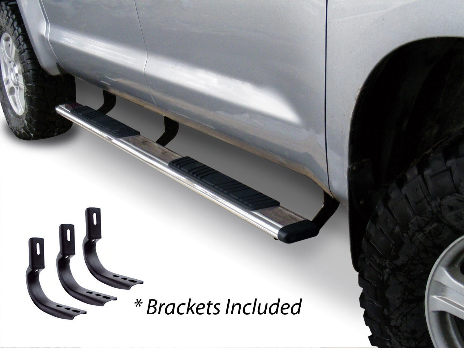 5 Inch OE Xtreme Low Profile SideSteps With Mounting Bracket Kit Polished Stainless Steel 2002-2008 Dodge Ram 1500/2500/3500 Go Rhino
