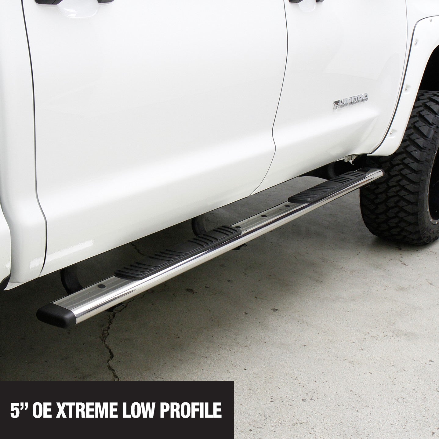 5 Inch OE Xtreme Low Profile Side Steps with Mounting Brackets Kit Polished Stainless Steel 2017-2026 Ford F-250/F-350 Go Rhino
