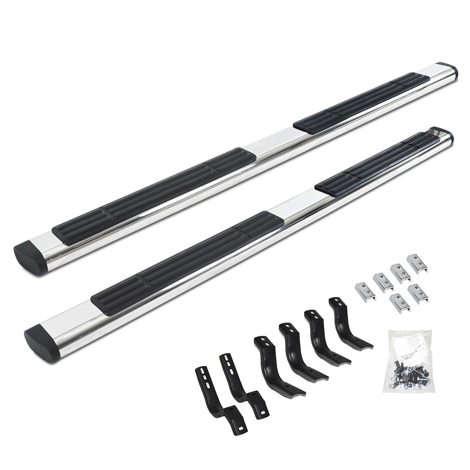 6 Inch OE Xtreme SideSteps With Mounting Bracket Kit Polished Stainless Steel 2007-2013 Silverado/Sierra 1500 Go Rhino