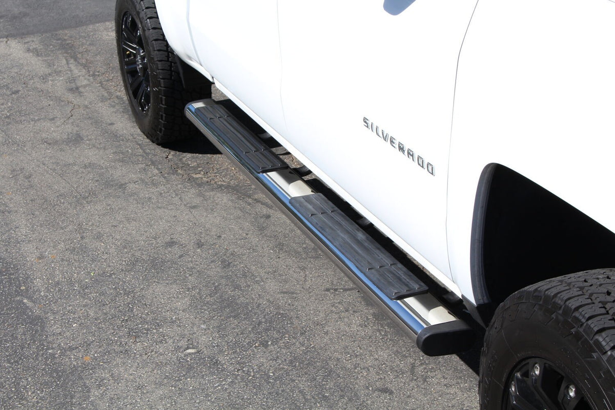 6 Inch OE Xtreme SideSteps With Mounting Bracket Kit Polished Stainless Steel 2007-2018 Silverado/Sierra 1500 2015-2018 Silverado/Sierra 2500 HD/3500 HD Go Rhino