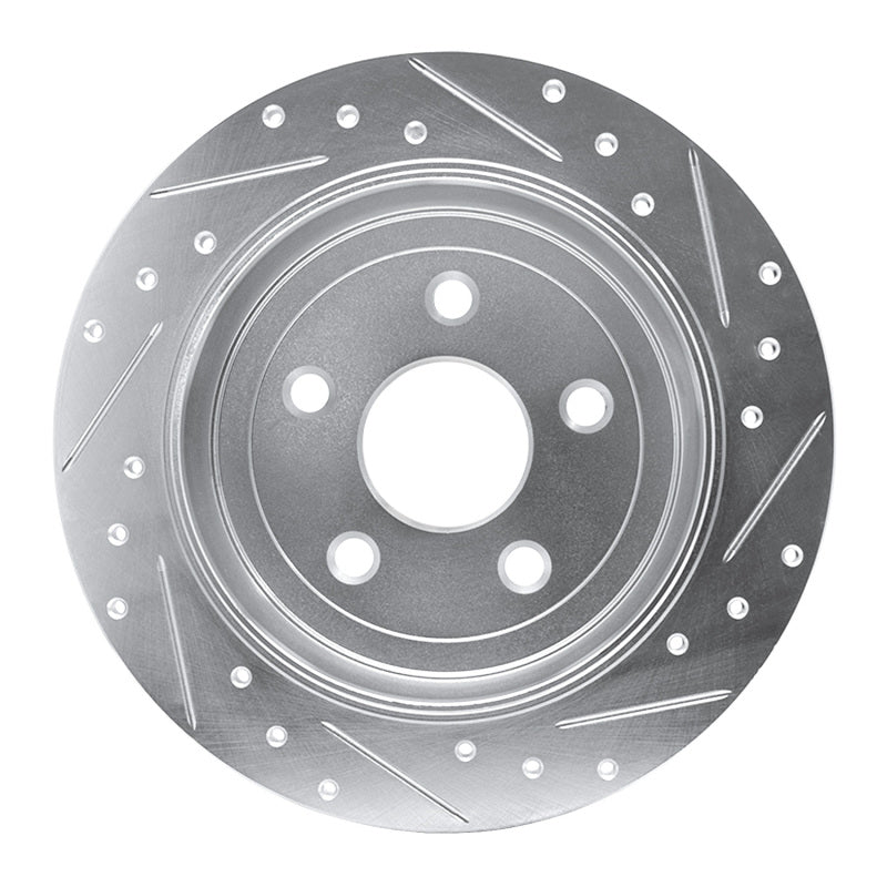 R1 07-18 Jeep Wrangler Rear Left Drilled & Slotted Silver Brake Rotor