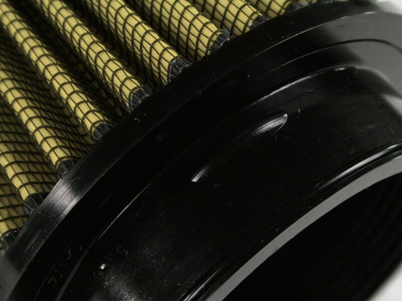 Afe Magnum FORCE replacement air filter featuring a cylindrical design with pleated filter media and a black frame.
