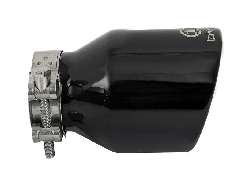 Black afe Takeda universal exhaust tip with a 2-1/2 inch inlet, 4 inch outlet, and 6 inch length for enhanced performance.