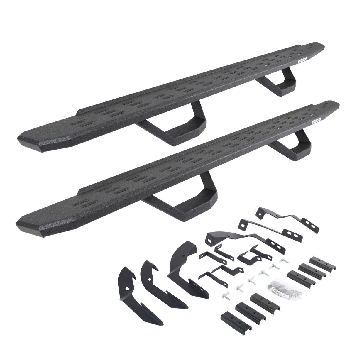 RB30 Running Boards with Mounting Brackets & 2 Pairs of Drops Steps Kit Protective Bedliner Coating 2015-2018 Silverado/Sierra 2500 HD/3500 HD Go Rhino