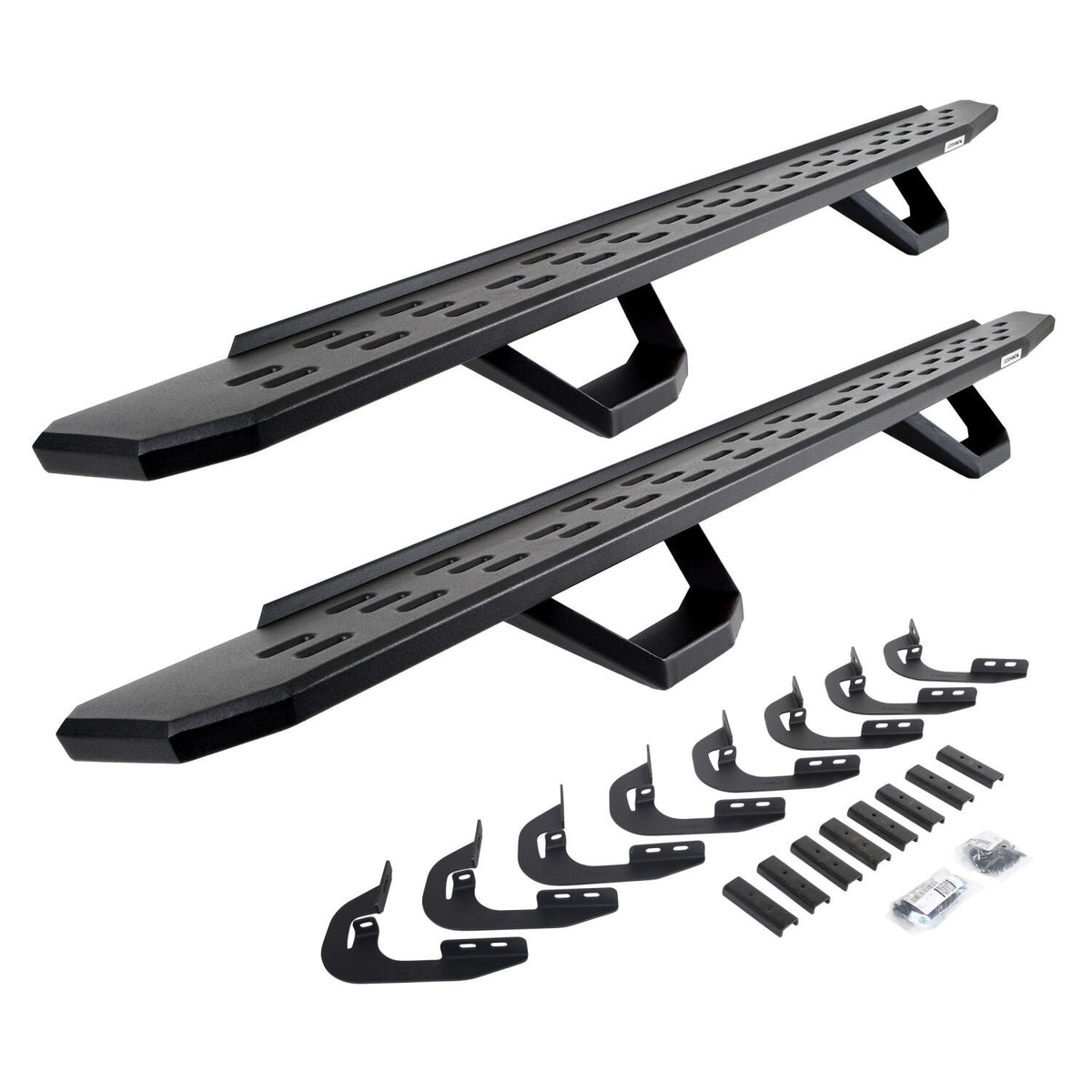 RB30 Running Boards with Mounting Brackets & 2 Pairs of Drops Steps Kit Textured Black 2014-2018 Silverado/Sierra 1500/2500 HD Go Rhino