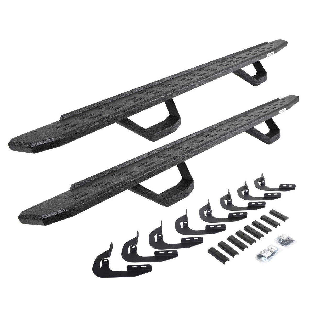 RB30 Running Boards with Mounting Brackets & 2 Pairs of Drops Steps Kit Protective Bedliner Coating 2014-2018 Silverado/Sierra 1500/2500 HD Go Rhino