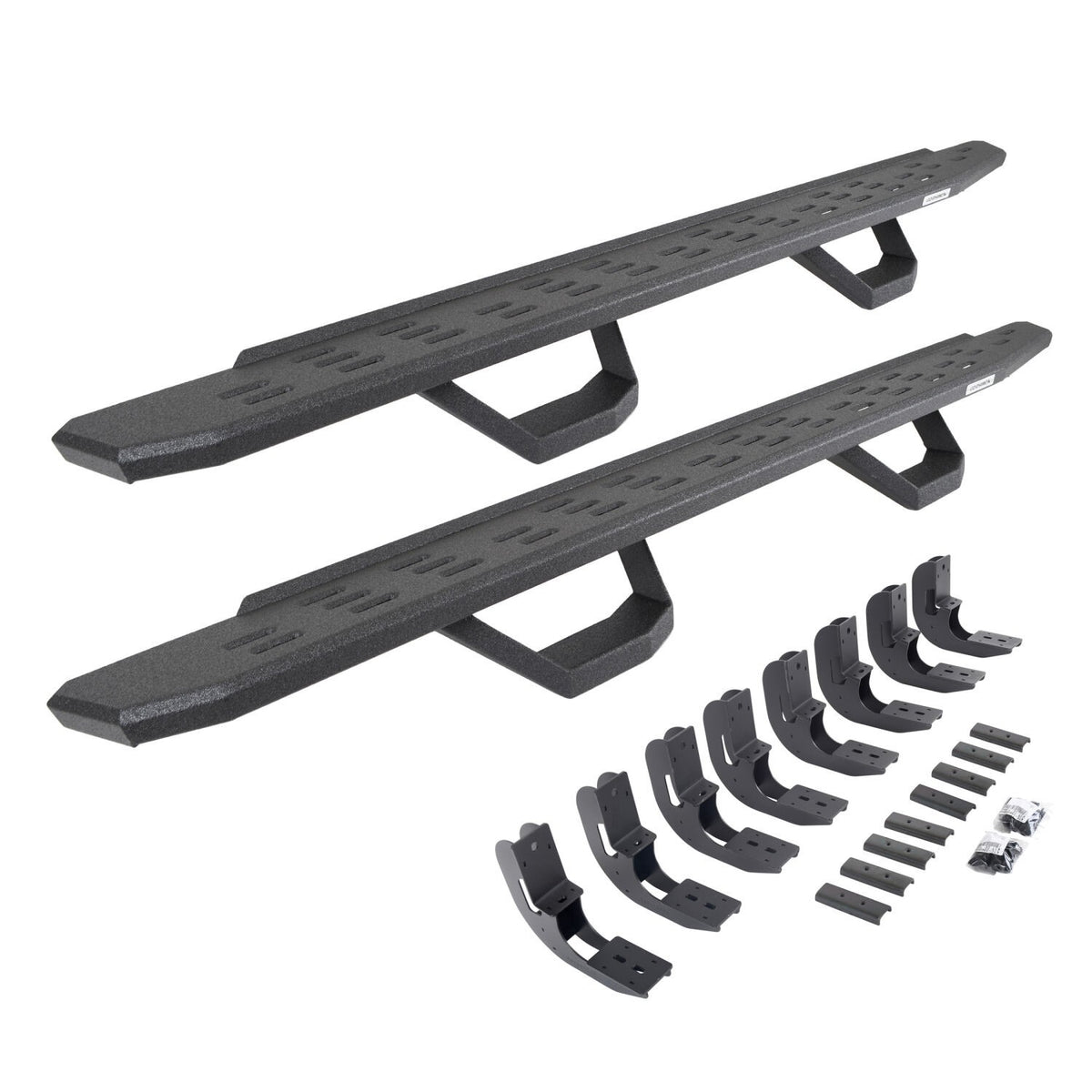 RB30 Running Boards with Mounting Brackets & 2 Pairs of Drop Steps Kit Protective Bedliner Coating 2019-2026 Sierra 1500 2020-2026 Sierra 2500/3500 HD Go Rhino