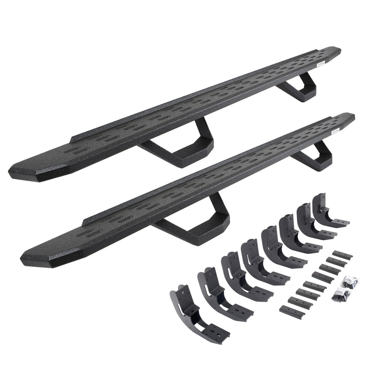 RB30 Running Boards with Mounting Brackets & 2 Pairs of Drops Steps Kit Protective Bedliner Coating 2019-2026 Silverado/Sierra 1500/2500 HD Go Rhino