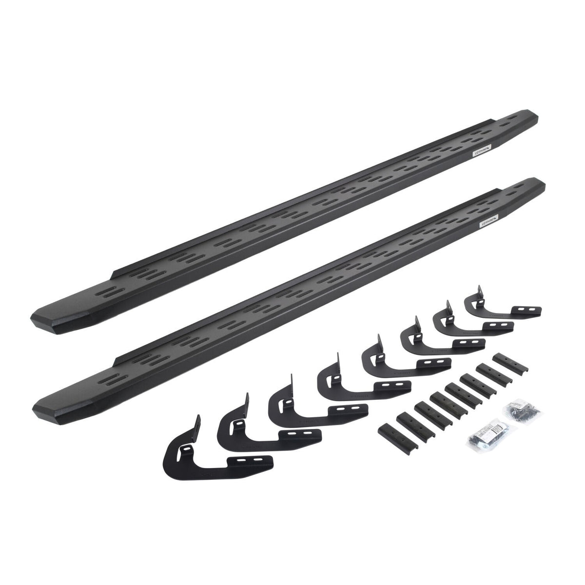 RB30 Running Boards with Mounting Bracket Kit Textured Black 2014-2018 Silverado/Sierra 1500 2015-2018 Silverado/Sierra 2500 HD/3500 HD Go Rhino