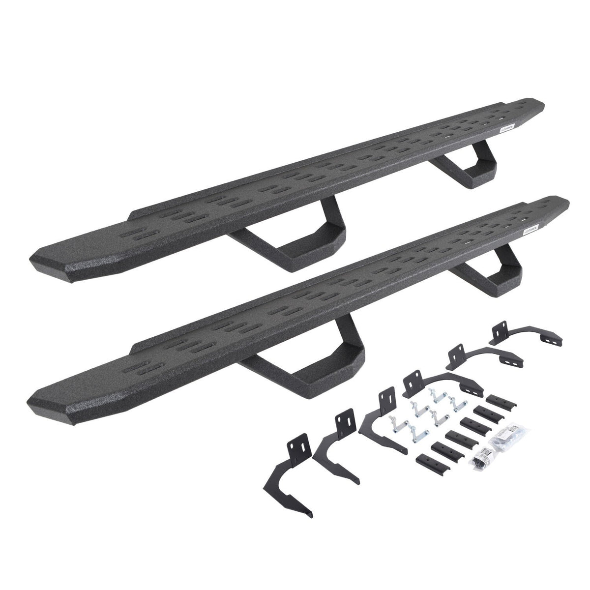 RB30 Running Boards with Mounting Brackets & 2 Pairs of Drops Steps Kit Protective Bedliner Coating 2009-2014 Dodge Ram 1500 Go Rhino