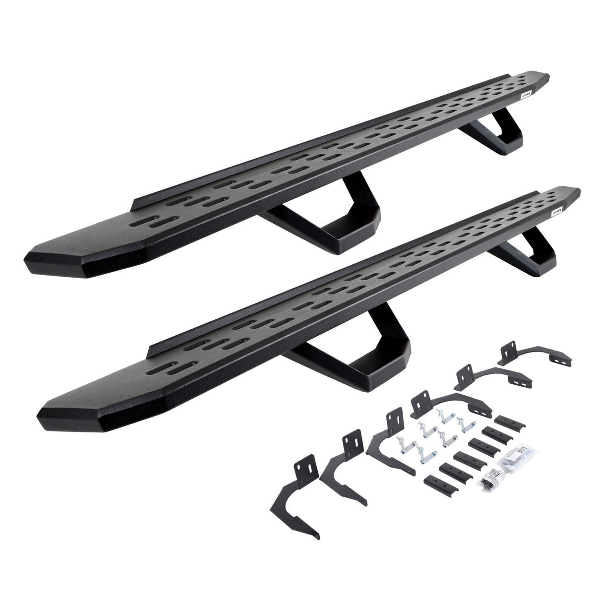 RB30 Running Boards with Mounting Brackets & 2 Pairs of Drops Steps Kit Textured Black 2009-2025 Dodge Ram 150/2500/3500 Go Rhino