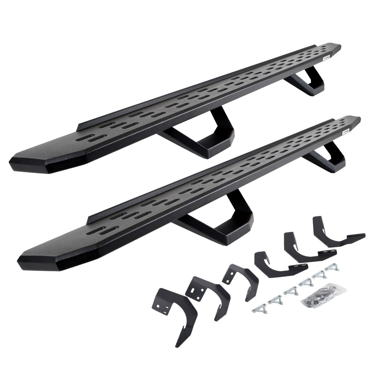 RB30 Running Boards with Mounting Brackets & 2 Pairs of Drops Steps Kit Textured Black 2015-2018 Ram 1500 Go Rhino