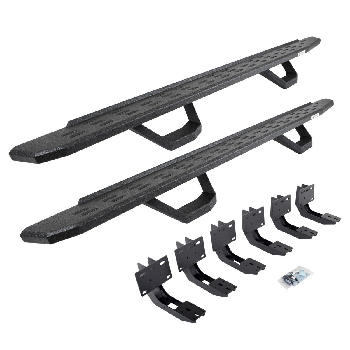 RB30 Running Boards with Mounting Brackets & 2 Pairs of Drops Steps Kit Protective Bedliner Coating 2019-2025 Ram 1500 Extended Cab Go Rhino