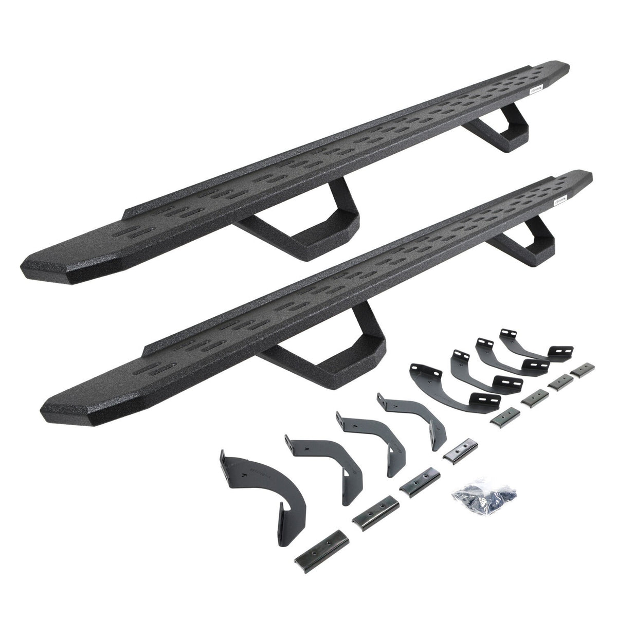 RB30 Running Boards with Mounting Brackets & 2 Pairs of Drops Steps Kit Protective Bedliner Coating 2022-2025 Toyota Tundra Go Rhino