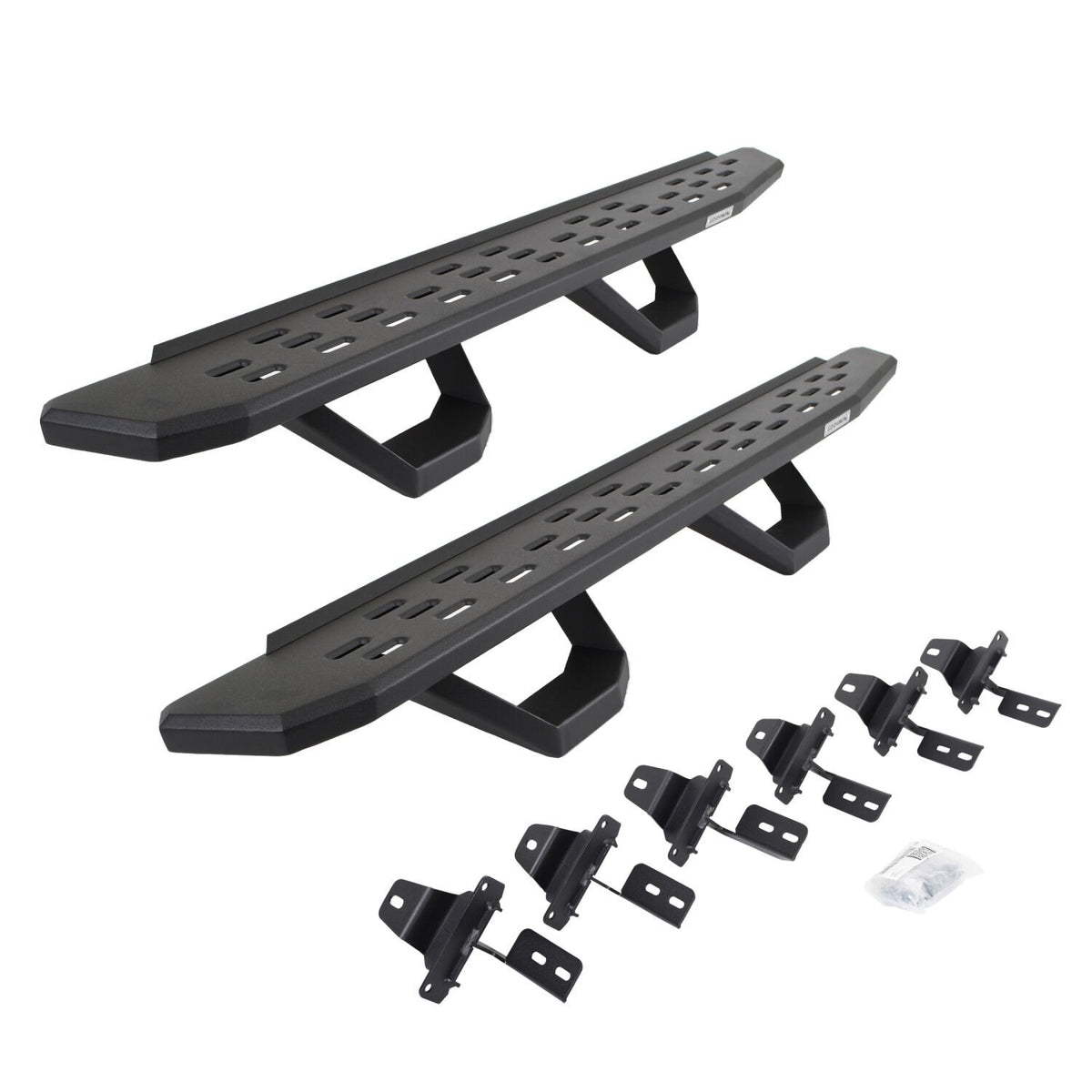 RB30 Running Boards with Mounting Brackets & 2 Pairs of Drops Steps Kit Textured Black For 2007-2018 Jeep Wrangler JK 4 Door Go Rhino