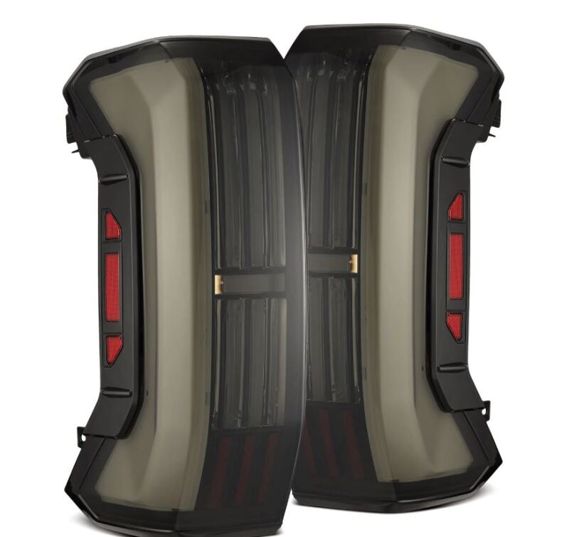 AlphaRex NOVA-Series prismatic LED tail lights for 22-24 Toyota Tundra in Alpha-Black finish, enhancing visibility and style.