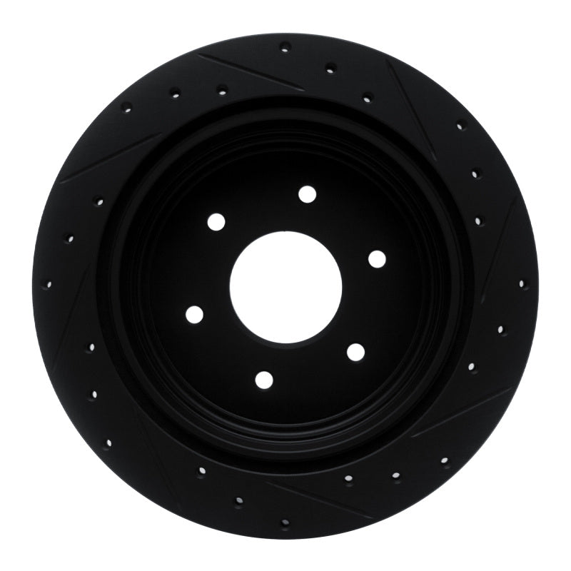 R1 17-24 Nissan Titan Rear Left Drilled & Slotted Black Brake Rotor
