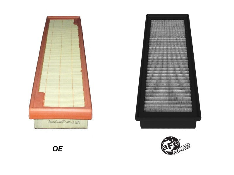 AFE Magnum FLOW OE replacement air filter for Ford Mustang 2024-2025 L4-2.3L, showcasing two filter designs side by side.
