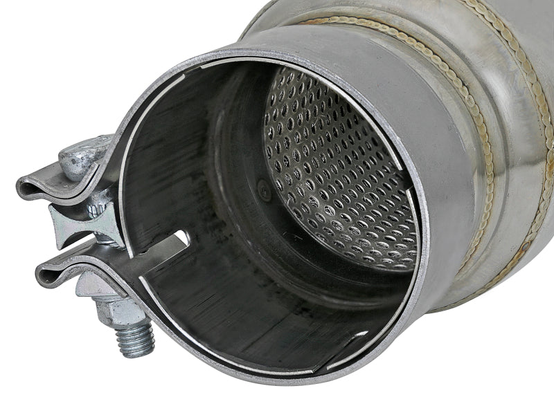 AFE MACH Force-XP resonator featuring a 2-1/2 inch inlet and outlet, 4 inch diameter, and 12 inch body length.