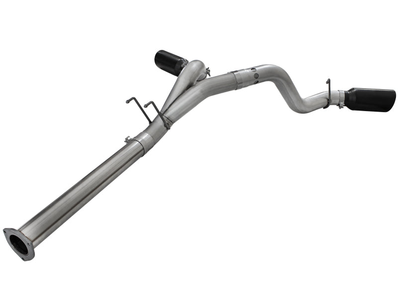 Large Bore-HD DPF-Back exhaust system for 2011-2014 Ford diesel trucks with V8 6.7L engine, featuring dual tips and stainless steel construction.