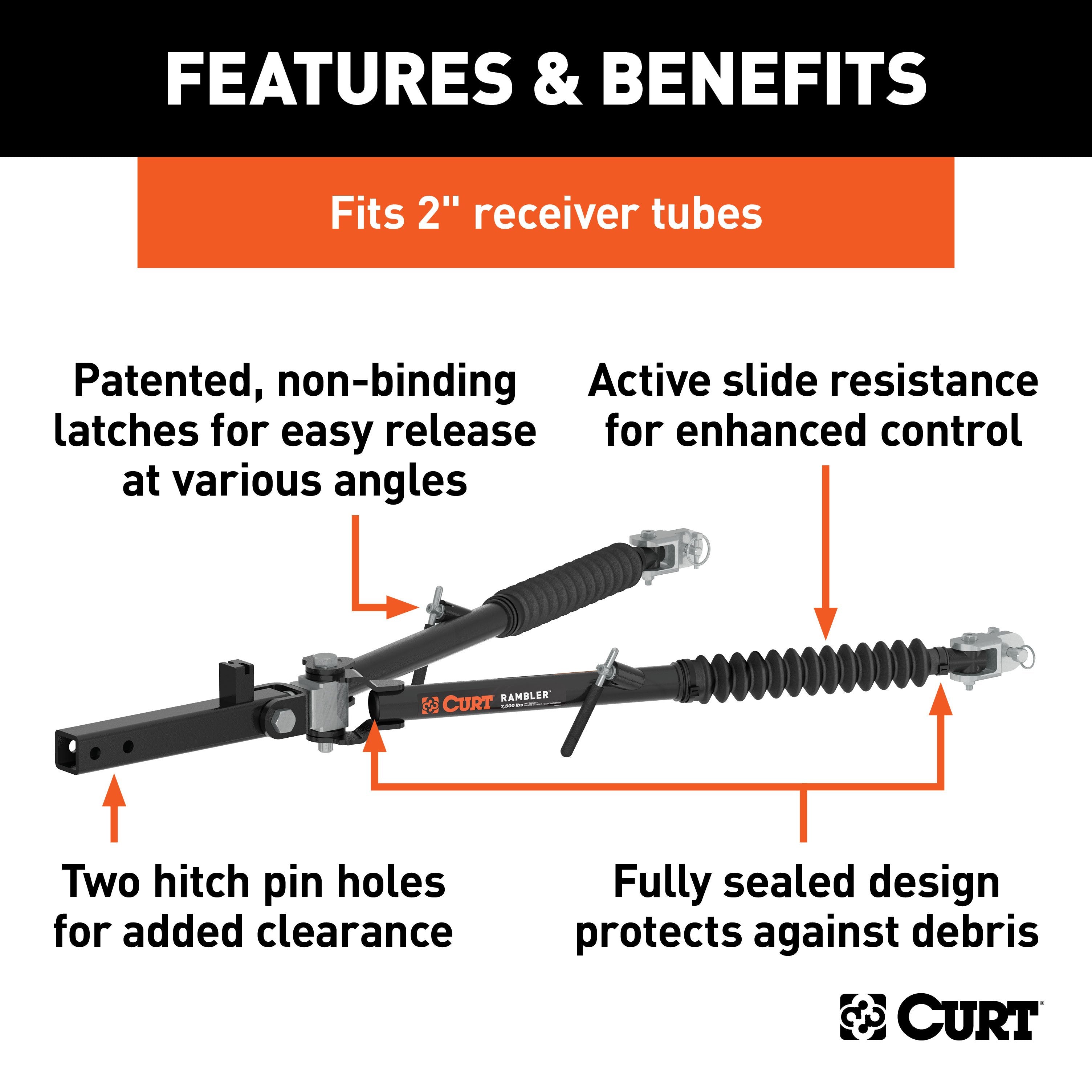 CURT Rambler Steel RV Tow Bar, 7,500 Pounds, 2-Inch Shank Model 70001