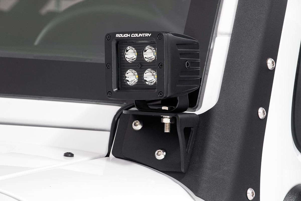 LED Light Mount Lower Windshield Pod Jeep Wrangler JK/Wrangler Unlimited (07-18) Rough Country