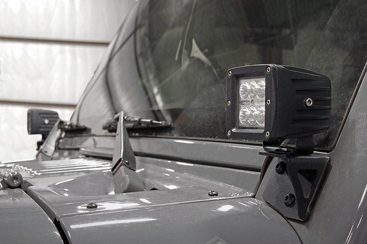 LED Light Mount Lower Windshield Pod Jeep Wrangler JK/Wrangler Unlimited (07-18) Rough Country