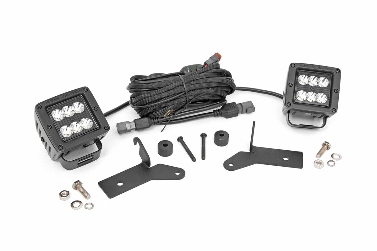 LED Light Kit Hinge Mount 2 Inch Black Pair Jeep Gladiator JT/Wrangler JL (18-26) Rough Country
