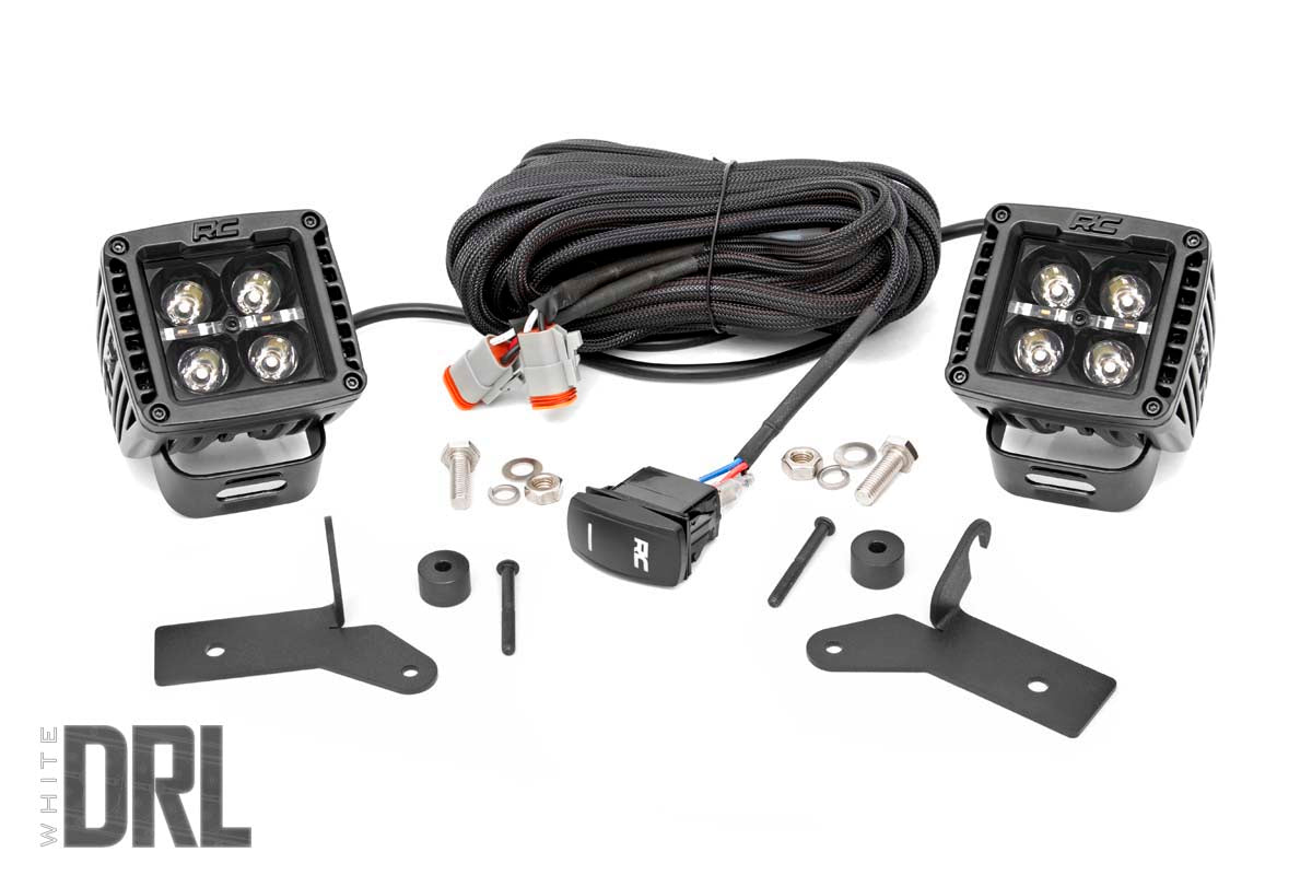 LED Light Kit Hinge Mount 2 Inch Black Pair White DRL Jeep Gladiator JT/Wrangler JL (18-26) Rough Country