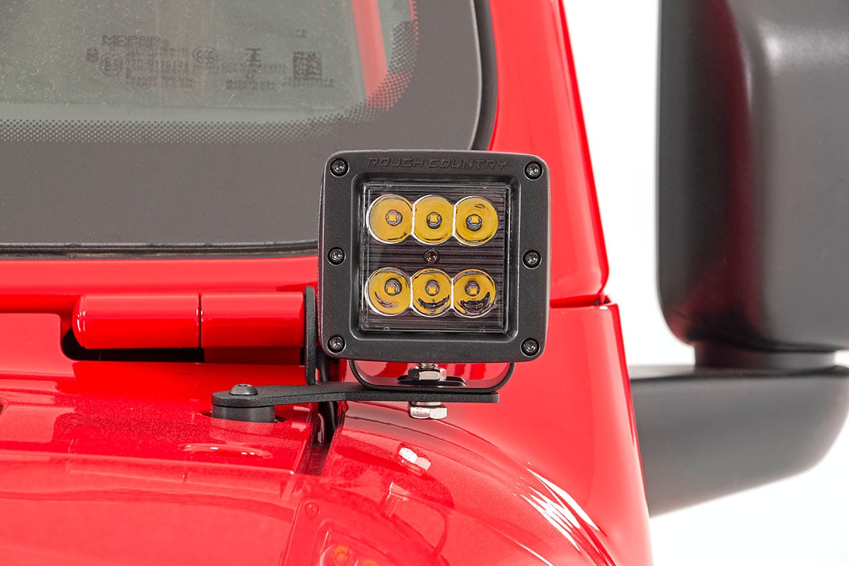 LED Light Kit Hinge Mount 2 Inch Black Pair Amber DRL Jeep Gladiator JT/Wrangler JL (18-26) Rough Country